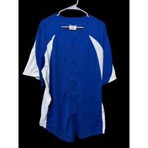 Team Work Athletic Apparel Mens Vintage 90s Y2K blue White Trim Jersey Sz: XL C7